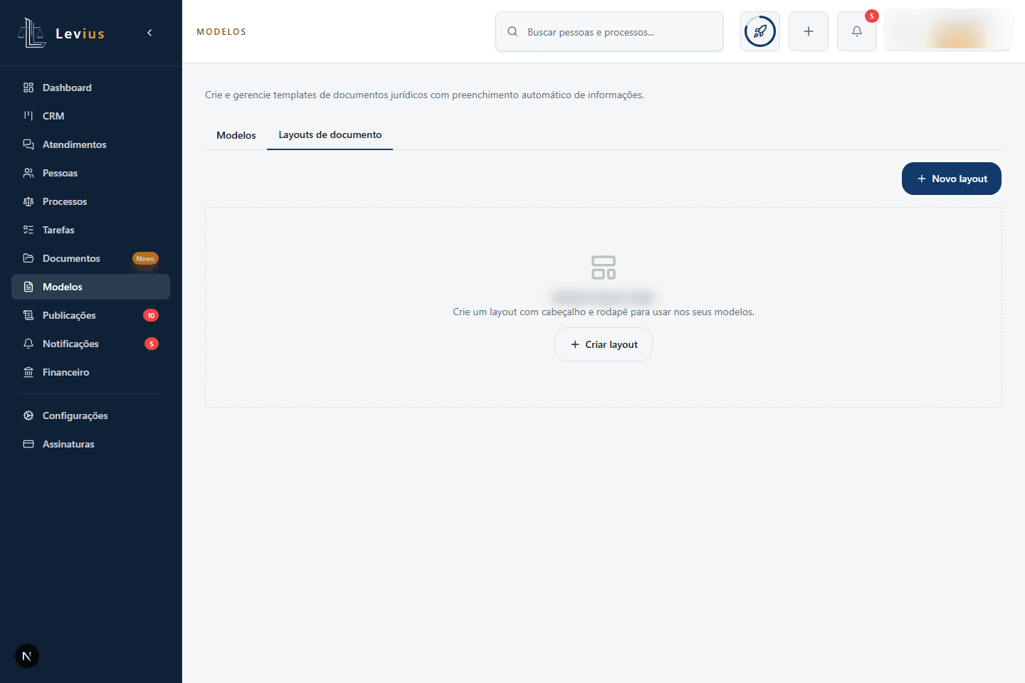 Captura da lista vazia de layouts com o botão Novo layout destacado.
